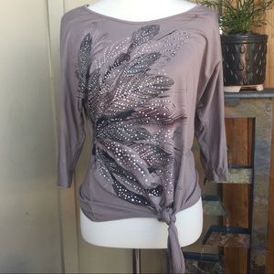 B.L.E.U. Tie Front Feather Rhinestone Top